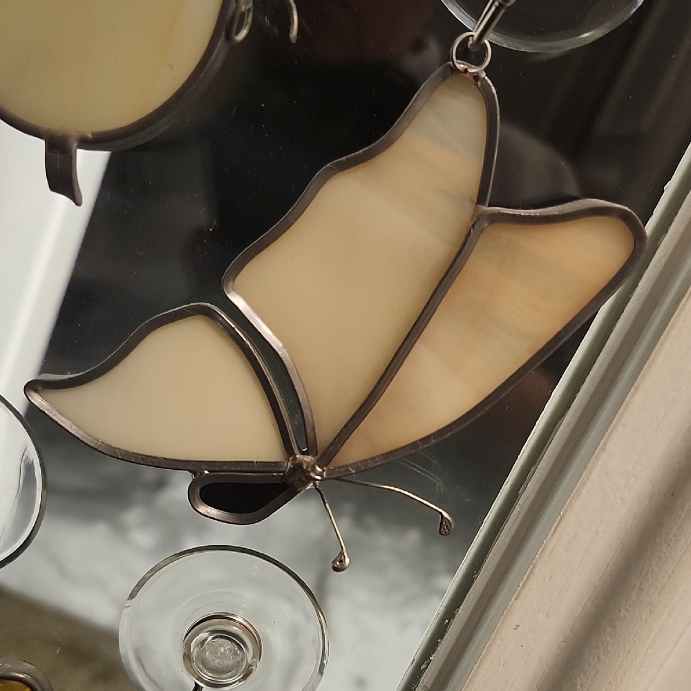 Cream Butterfly Stained Glass Suncatcher